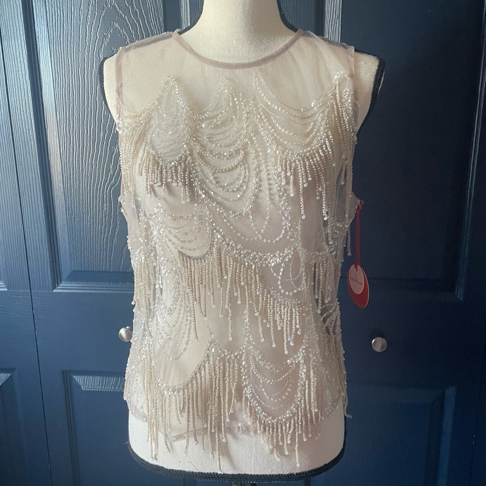 Anthropologie Eva Franco Mesh Beaded Tank Top